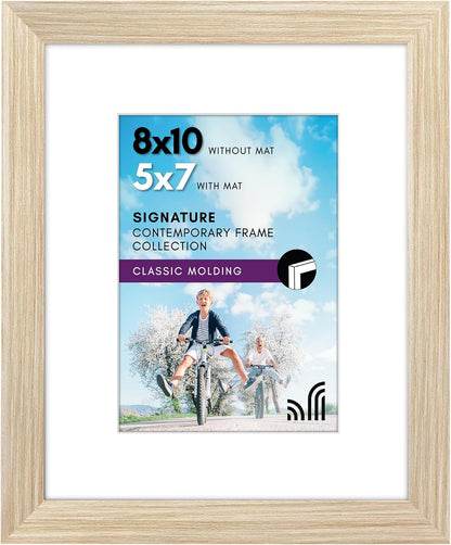 Americanflat 8x10 Picture Frame with Shatter-Resistant Glass - Use as 5x7 Frame with Mat or Display 8x10 Photo Without Mat - Signature Collection - Picture Frames for Tabletop and Wall Display - Black