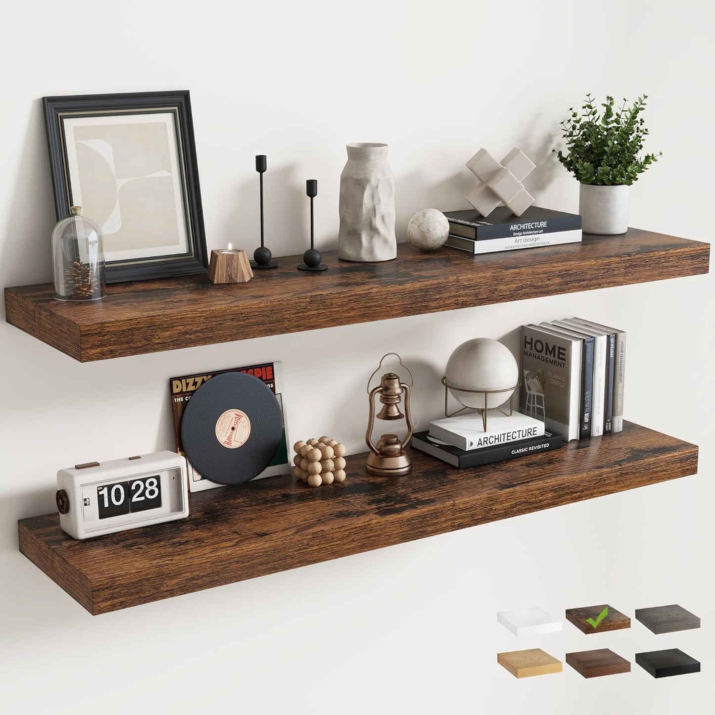 72 Inch Long Floating Shelves for Wall Set of 2, 12"D Wood Grain Bathroom Shelves with Invisible Brackets, Easy Install Engineered Wood Storage Shelves for Kitchen, Living Room, Bedroom, Black Finish