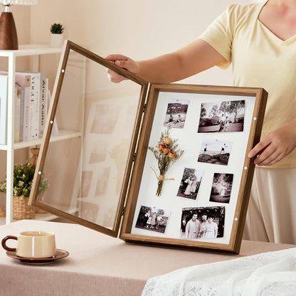 8x10 Deep Shadow Box Picture Frame Display Case with Linen Back and Stand,Real Glass Black Shadow Memory Box Frame 8x10 for Flower Baby Pet Wedding Photo Art Craft Memorial Wall Decor Gift