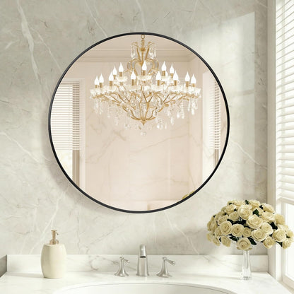 OLIXIS Arched Bathroom Mirror for Over Sink, 34x32 Inch Wall Mirror Arched Rounded Rectangle, Modern Wall Mount Vanity Mirror with Matte Metal Deep Framed, for Home Decor, Living Room, Black
