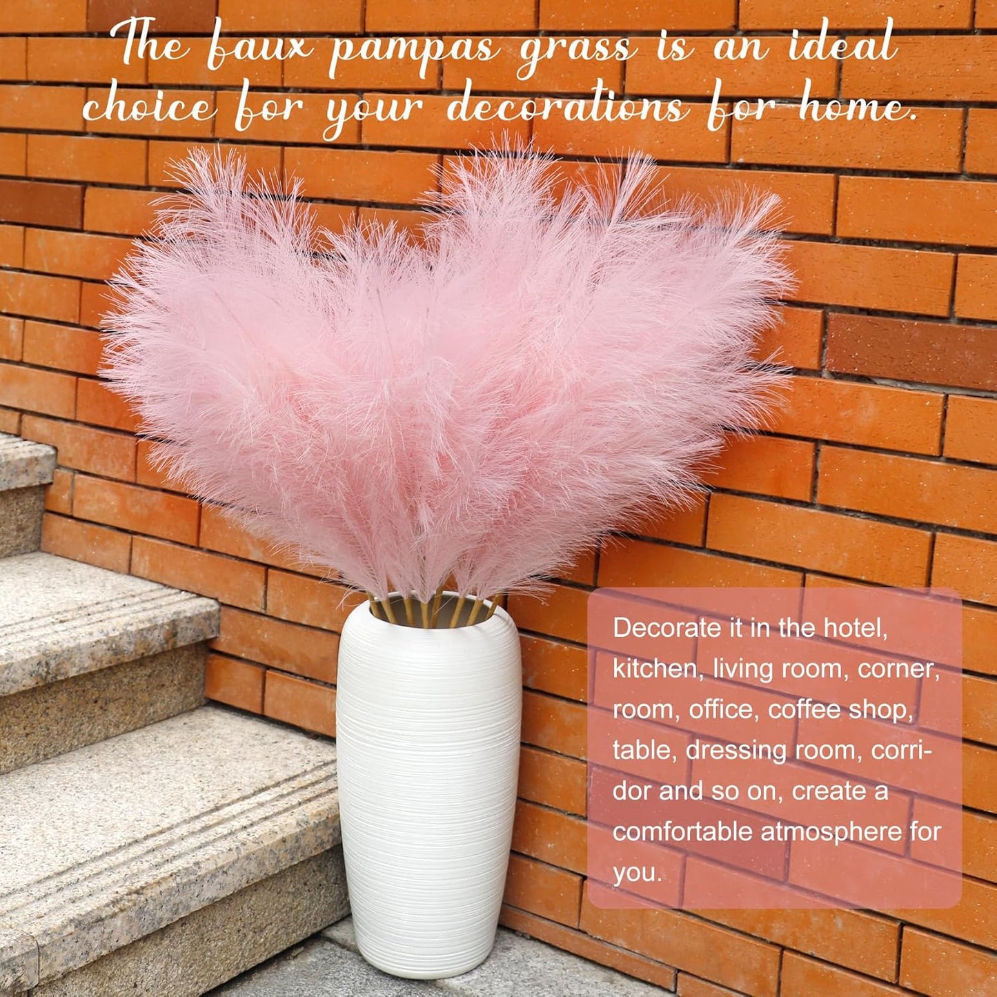 Ouddy Decor 8 Pcs Faux Pampas Grass Decor 38''/97cm Tall Artificial Large Pompous Pompas Floral Fluffy Fake Plants Floor Vase Filler for Wedding Kitchen Home Boho Decorations, Mixed Beige