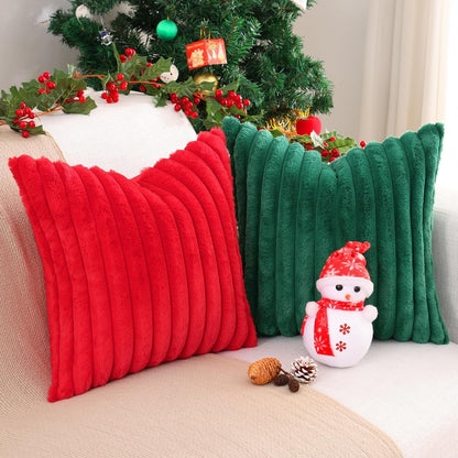 Pallene Faux Fur Plush Throw Pillow Covers 18x18 Set of 2, Luxury Soft Fluffy Striped Decorative Pillow Covers for Sofa, Couch, Living Room, Cream White