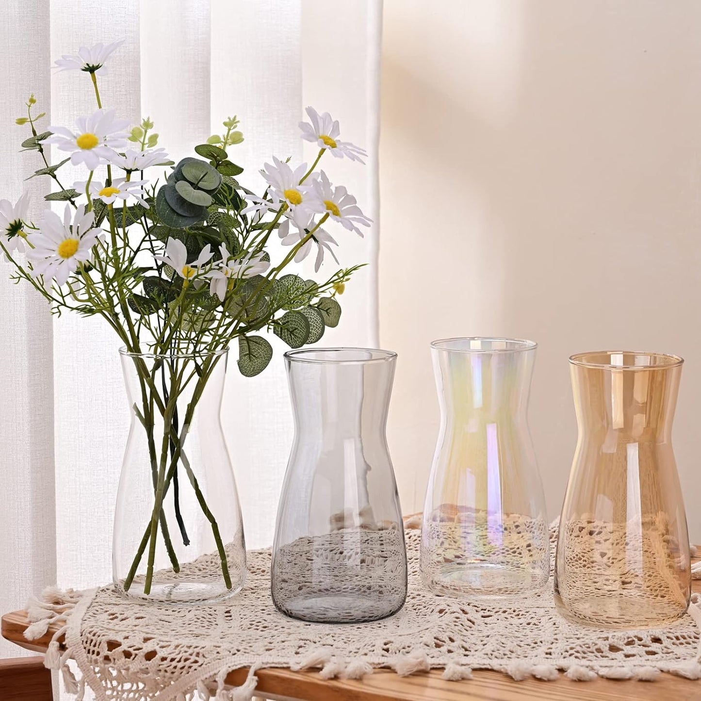 8 inch Clear Glass Flower Vases for Centerpiece Table Home Indoor Desk Decor,Ins Modern Boho Style Vase for Wedding Housewarming Gift