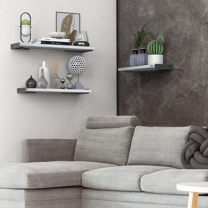 BAYKA Wall Mounted Floating Shelves, Wood Floating Wall Shelf for Books & Decor, Small Space-Saving Display & Organizer（Black，Set of 3）