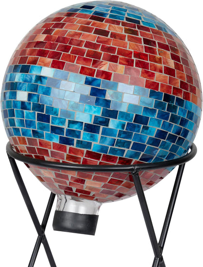 Alpine Corporation 10" Diameter Indoor/Outdoor Glass Mosaic Gazing Globe Yard Decoration, Purple Pearlized Petals Design