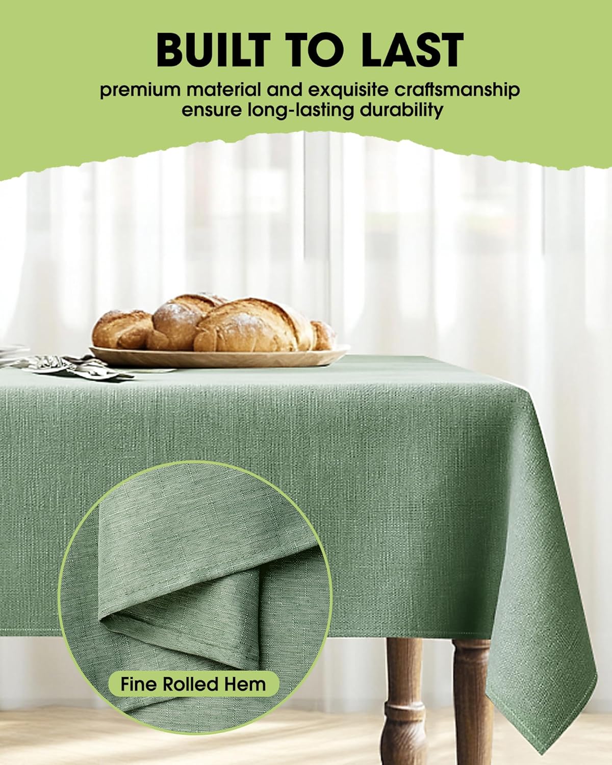 Pureegg Rectangle Linen Tablecloth Waterproof & Stain Resistant, Wrinkle-Free Table Cloth Adds Elegance and Protection, Ideal for Dining, Party, Wedding and Outdoor, 52 x 70 Inch, Sage Green