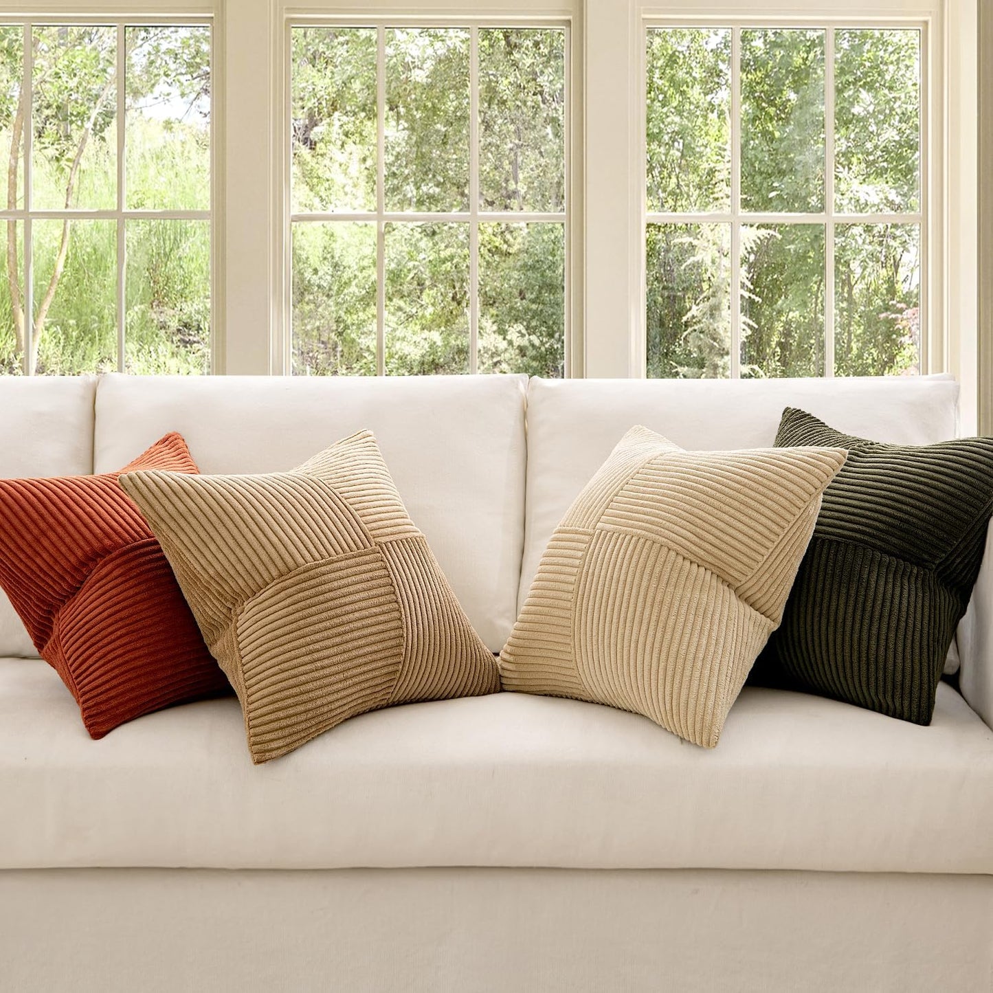 MIULEE Teal Orange Decorative Throw Pillow Covers 18x18 Inch Set of 4 Boho Corduroy Striped Cushion Cases Modern Farmhouse Patchwork Pillow Cases for Couch Sofa Bedroom Home Decor