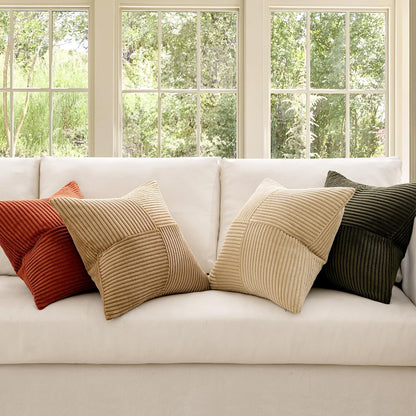 MIULEE Teal Orange Decorative Throw Pillow Covers 18x18 Inch Set of 4 Boho Corduroy Striped Cushion Cases Modern Farmhouse Patchwork Pillow Cases for Couch Sofa Bedroom Home Decor