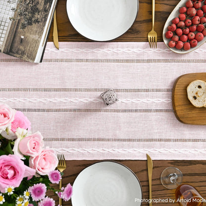 Artoid Mode Beige Rustic Cotton Linen Table Runner, Seasonal Embroidered Hollow Kitchen Dining Table Decoration for Home Party Decor 13x72 Inch