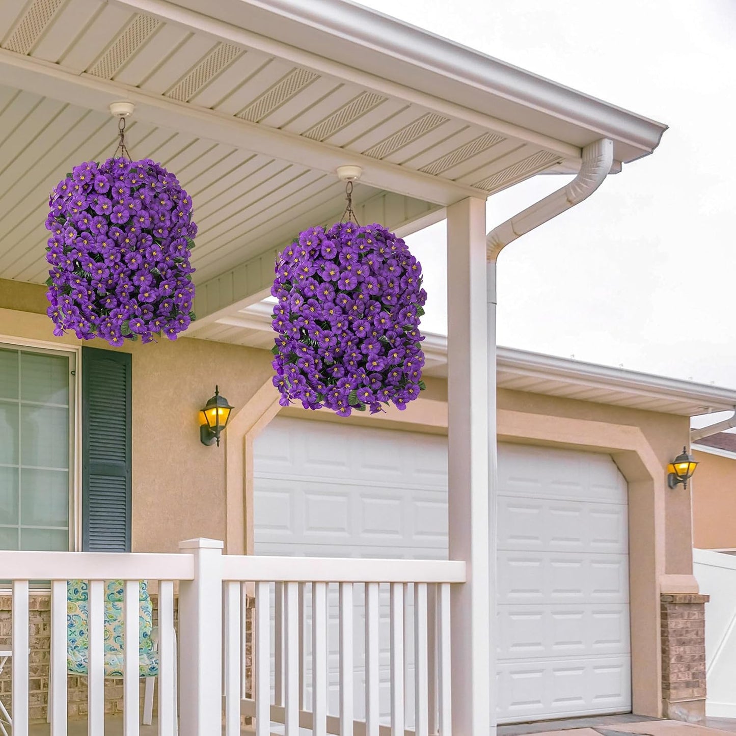 HyeFlora Artificial Flowers for Outdoors, 2pcs Faux Silk Pansies Flowers UV Resistant Fake Hanging Flower Plants for Outside Planters Porch Yard Patio Window Box (Mix Purple)