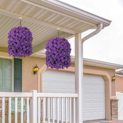 HyeFlora Artificial Flowers for Outdoors, 2pcs Faux Silk Pansies Flowers UV Resistant Fake Hanging Flower Plants for Outside Planters Porch Yard Patio Window Box (Mix Purple)