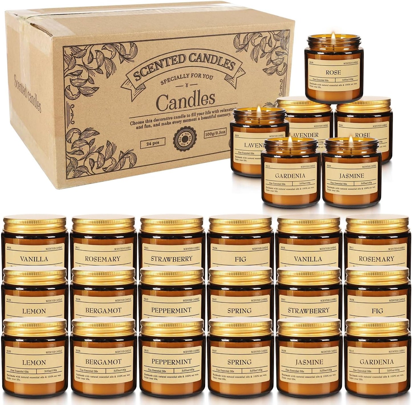 Howemon 24 Pack Scented Candles Set for Home, Relaxing Stress Relief, Aromatherapy - Natural Soy Wax and Fragrance - Gifts for Women, Mom, Best Friend, Wife, Birthday