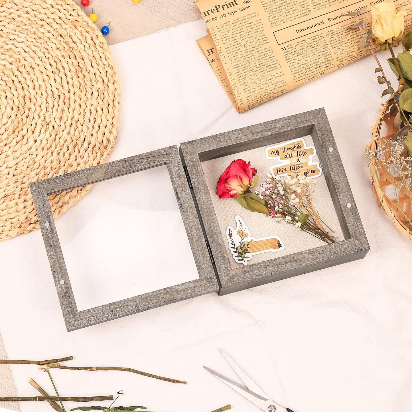Califortree 8x10 Shadow Box Frame with Linen Back - Sturdy Rustic Memory Display Case of Flower, Pictures, Medals and More, White