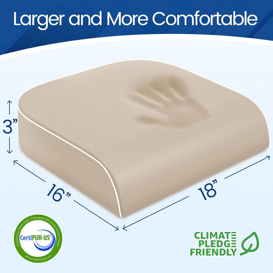 SweetSlubr Seat Cushion for Tailbone Pain Relief, Office Chair Cushion, Memory Foam Large Cushion with Non-Slip Cover for Soft Support at Office Chair, Car Seat, Airplane, Floor Pillow, Black/Large