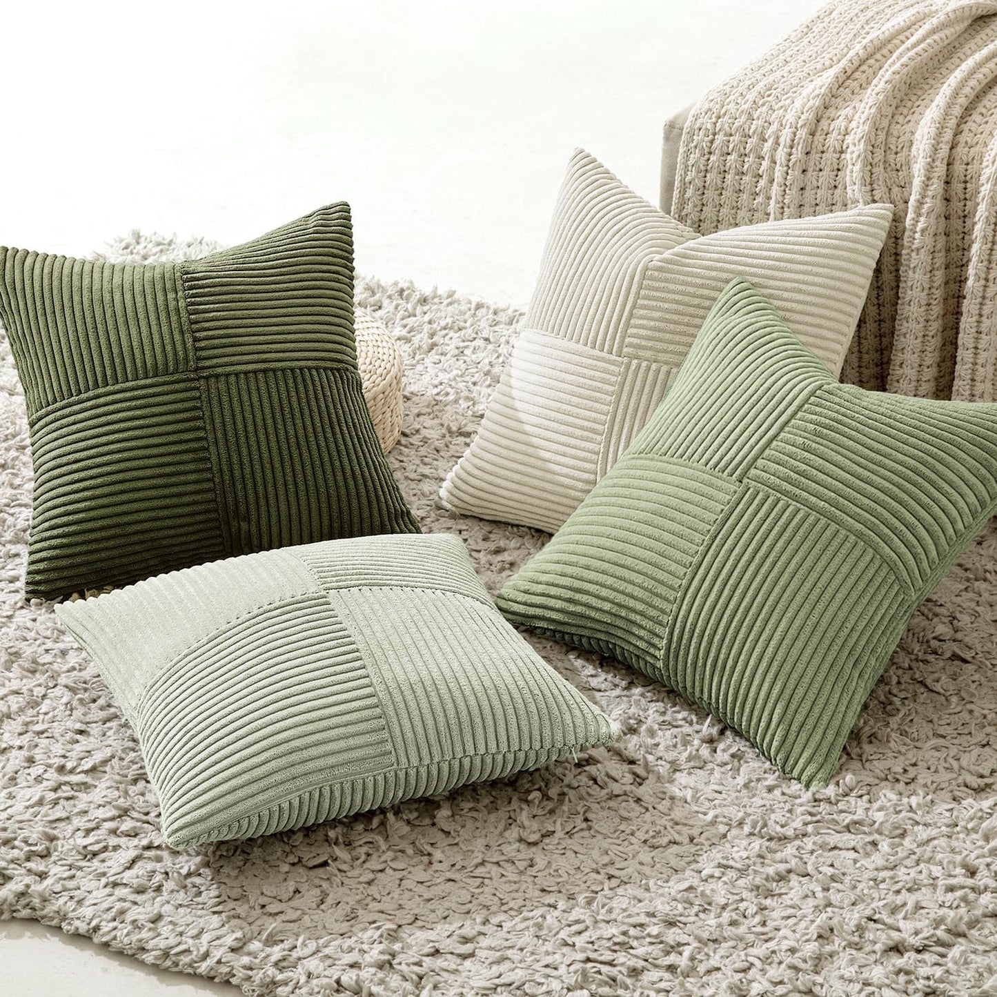 MIULEE Teal Orange Decorative Throw Pillow Covers 18x18 Inch Set of 4 Boho Corduroy Striped Cushion Cases Modern Farmhouse Patchwork Pillow Cases for Couch Sofa Bedroom Home Decor