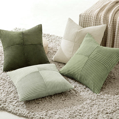 MIULEE Teal Orange Decorative Throw Pillow Covers 18x18 Inch Set of 4 Boho Corduroy Striped Cushion Cases Modern Farmhouse Patchwork Pillow Cases for Couch Sofa Bedroom Home Decor