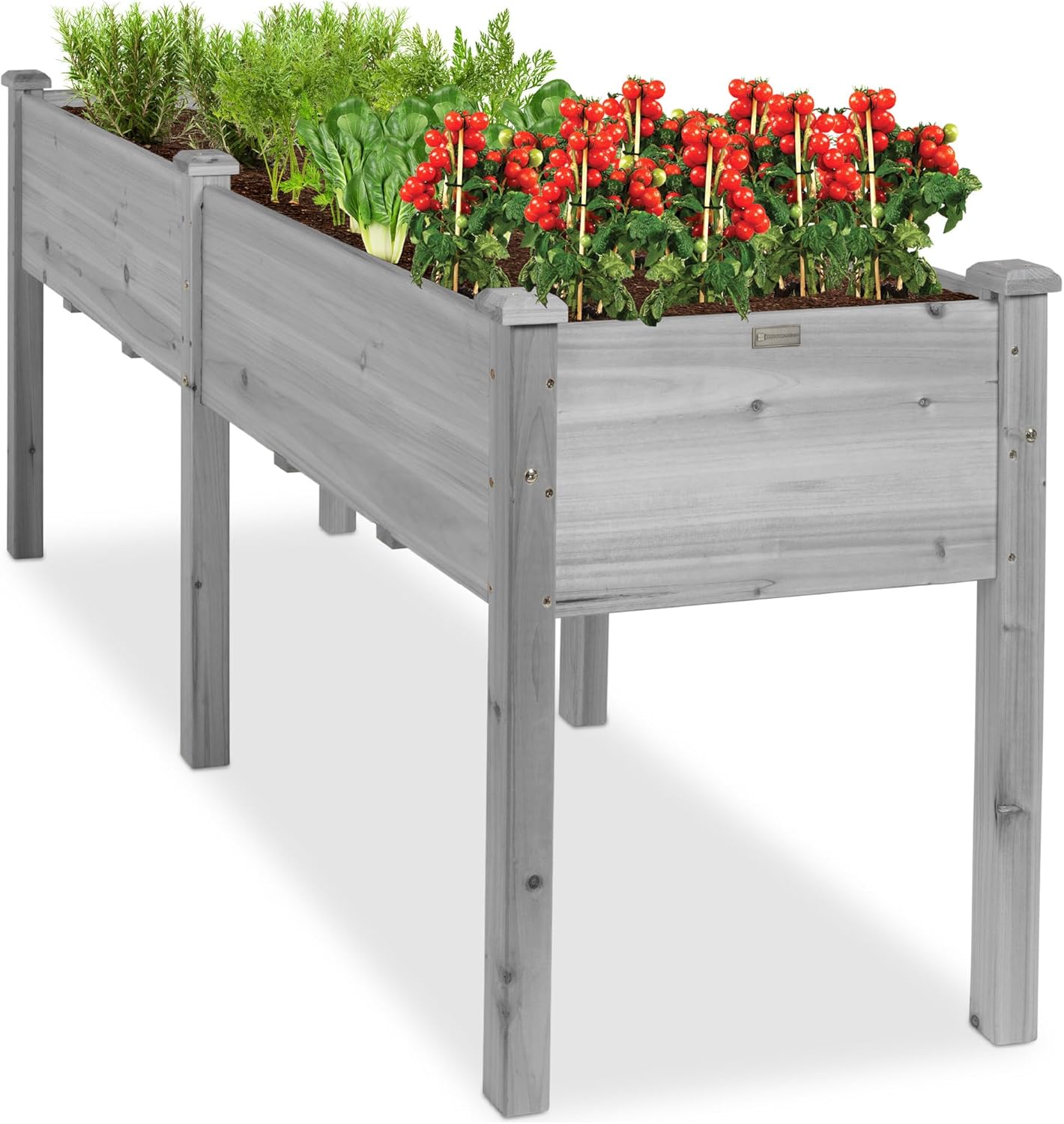 Best Choice Products 72x24x30in Raised Garden Bed, Elevated Wood Planter Box Stand for Backyard, Patio, Balcony w/Divider Panel, 6 Legs, 300lb Capacity - Natural