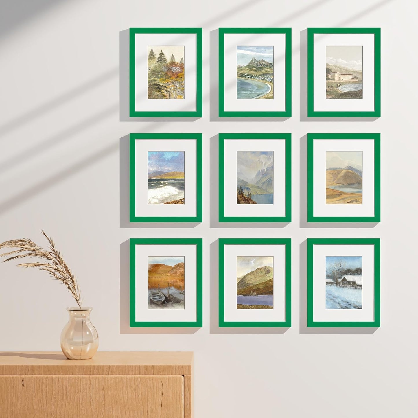 Vittanly 8x10 Picture Frames Set of 9, Shatter Resistant Plexiglass, Display 5x7 Pictures with Mat or 8x10 without Mat, Photo Frames for Wall or Tabletop, Engineered Wood, Black - Colors B
