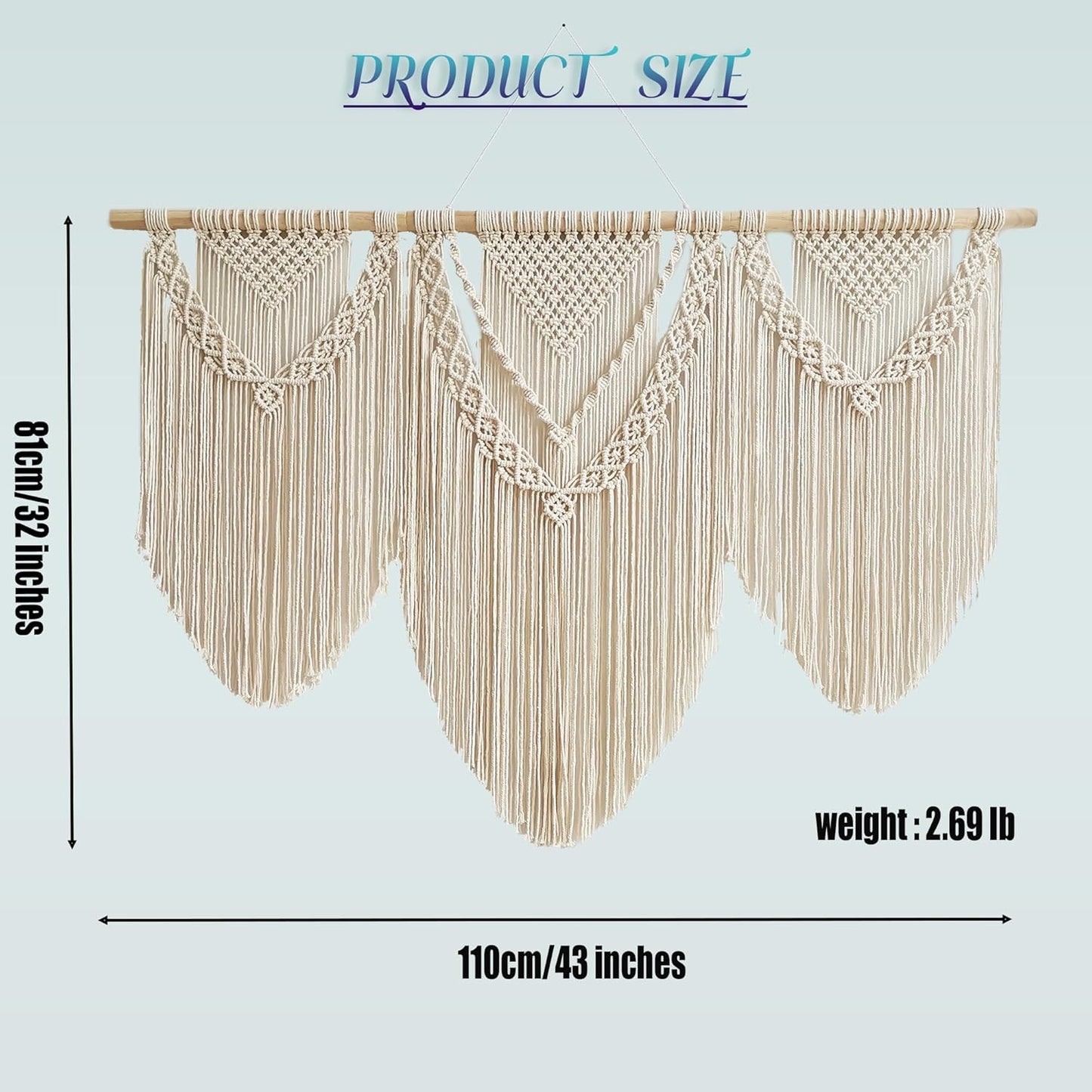 oiikain Large Handmade Boho Macrame Wall Hanging Tapestry - Chic Bohemian Woven Home Decor art for Living Room, Bedroom, and Wedding Parties (Beige, twelve rhombus)