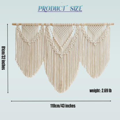 oiikain Large Handmade Boho Macrame Wall Hanging Tapestry - Chic Bohemian Woven Home Decor art for Living Room, Bedroom, and Wedding Parties (Beige, twelve rhombus)
