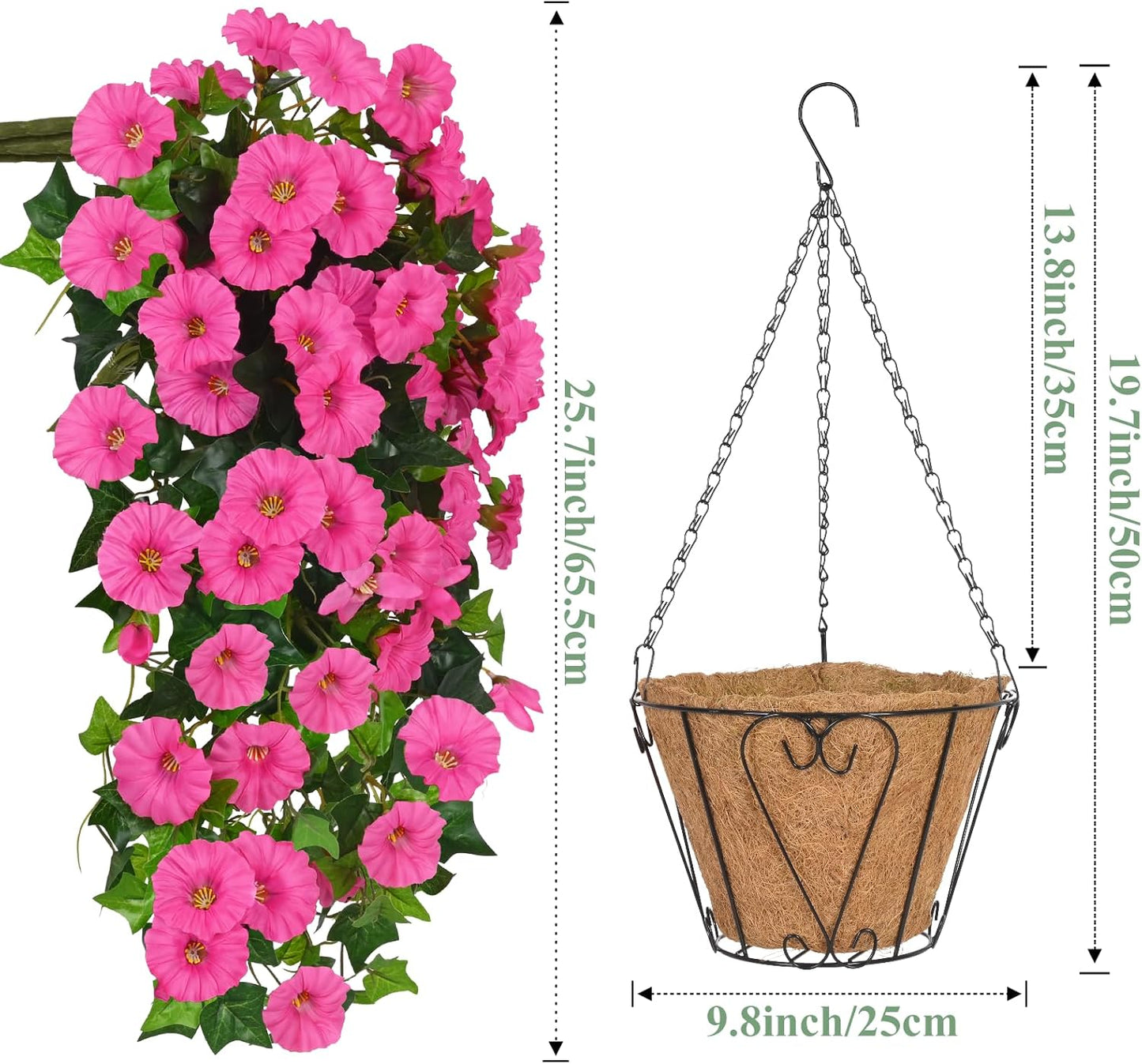 Waipfaru Artificial Hanging Baskets with Flowers, Fake Hanging Plants Outdoors, Urn Fillers for Outside Summer Decor (Fuchsia)