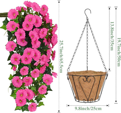 Waipfaru Artificial Hanging Baskets with Flowers, Fake Hanging Plants Outdoors, Urn Fillers for Outside Summer Decor (Fuchsia)