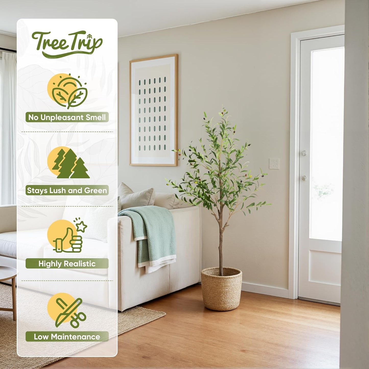 Olive Tree Artificial Indoor, 7 FT Faux Olive Trees with Planter, Fake Tall Plants with Natural Trunk and Lifelike Fruits for Home Office Decor(1, 7FT)
