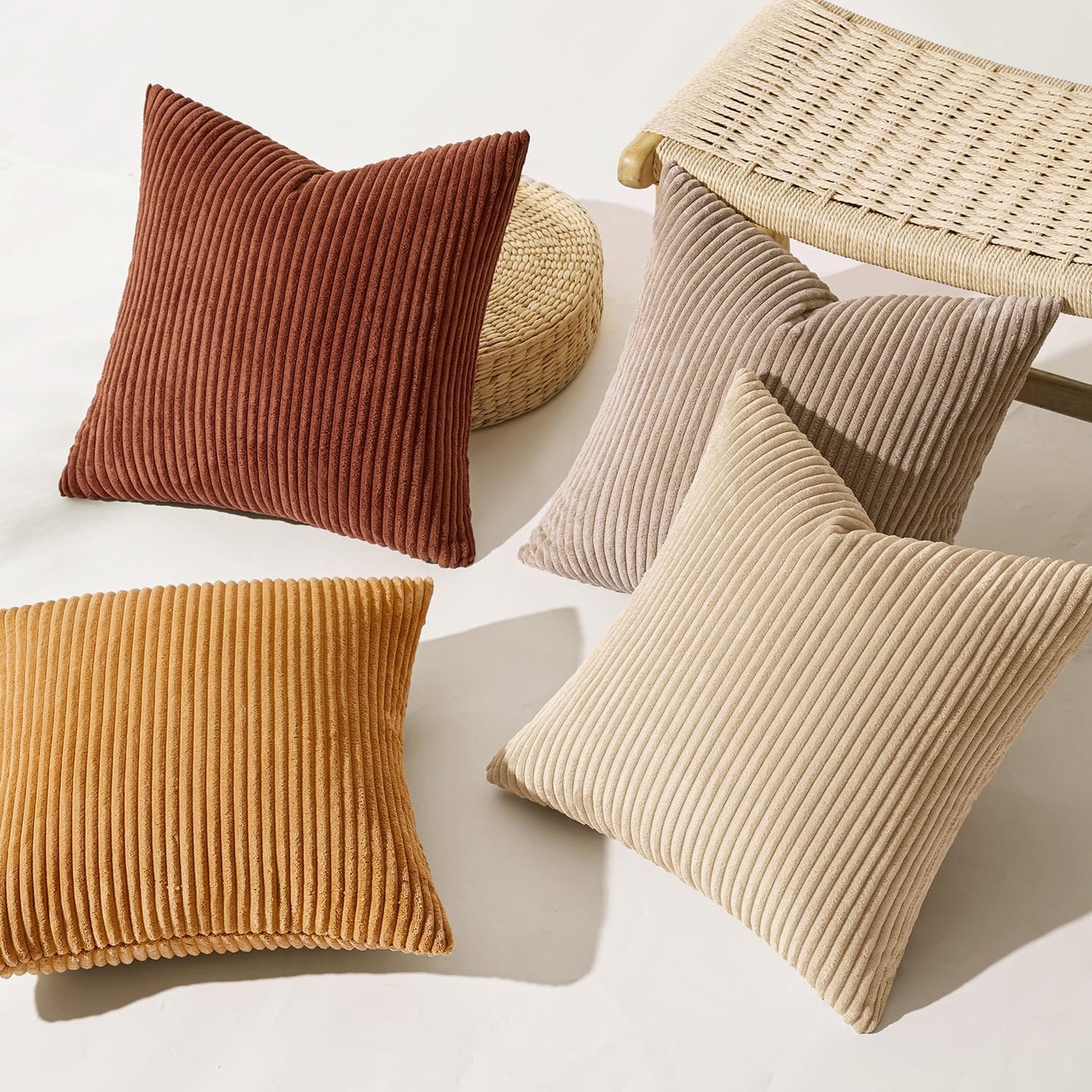 MIULEE Boho Farmhouse Sage Green Throw Pillow Covers 18x18 Inch Set of 4 Mordern Nordic Cushion Covers Soft Corduroy Spring Home Decor for Couch Bed Sofa Living Room Forest Green