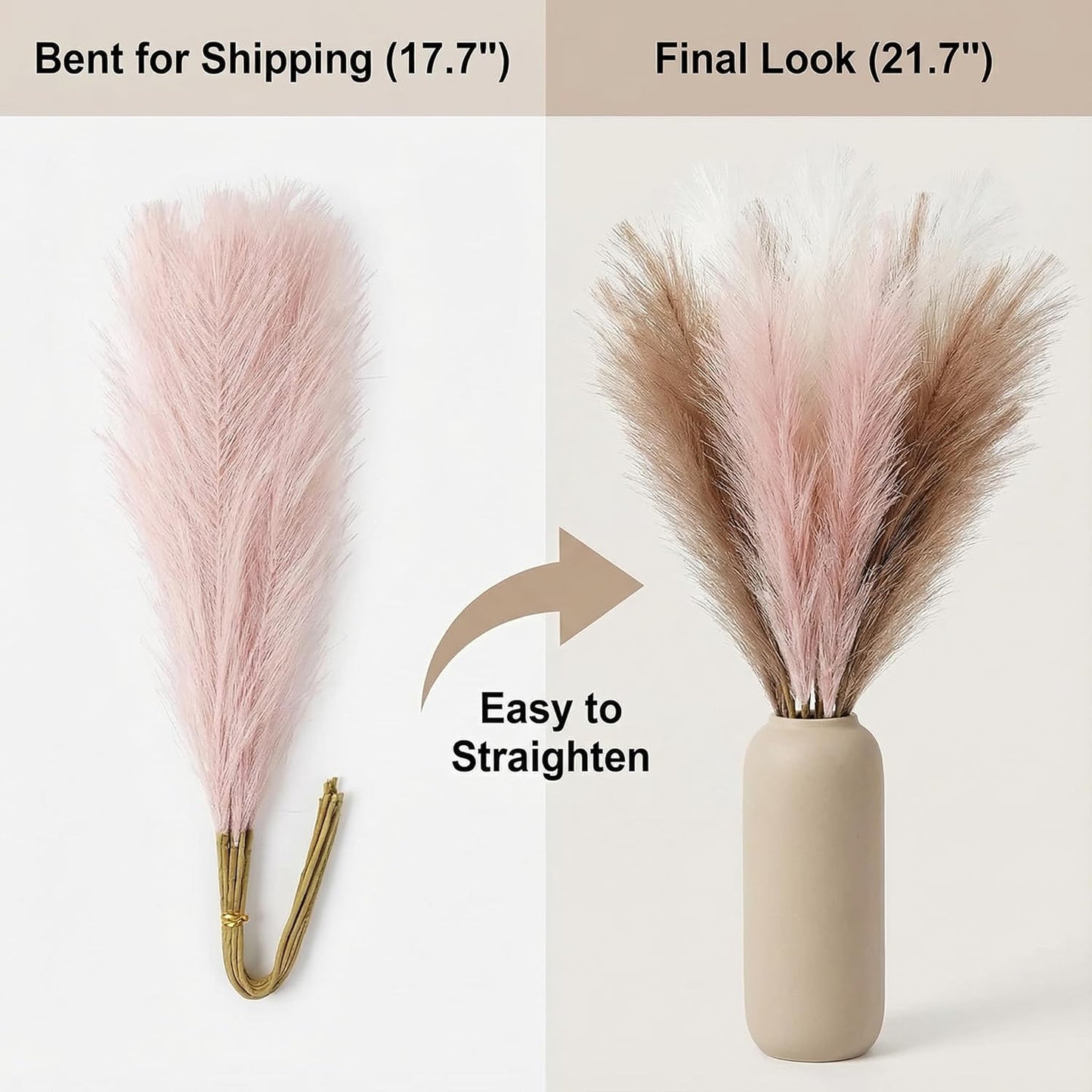 Pampas Grass Decor 21.7 Inch 30pcs, Faux Pampas Grass White Beige Brown Ultra Fluffy No Shedding for Boho Home Bedroom Wedding Vase Filler Dried Flower Arrangement