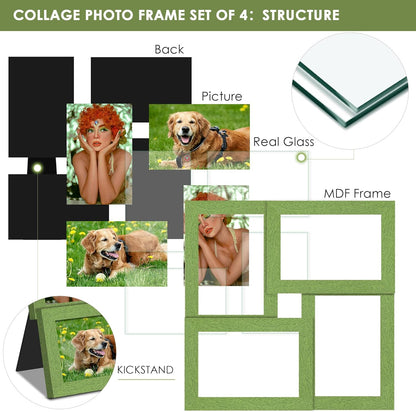 DUENPY 4x6 Collage Picture Frame Tempered Glass Front, Displays Four 4x6 Photo, Family Photo Collage Frame, Wall Decor Wall Hanging or Tabletop, Brown