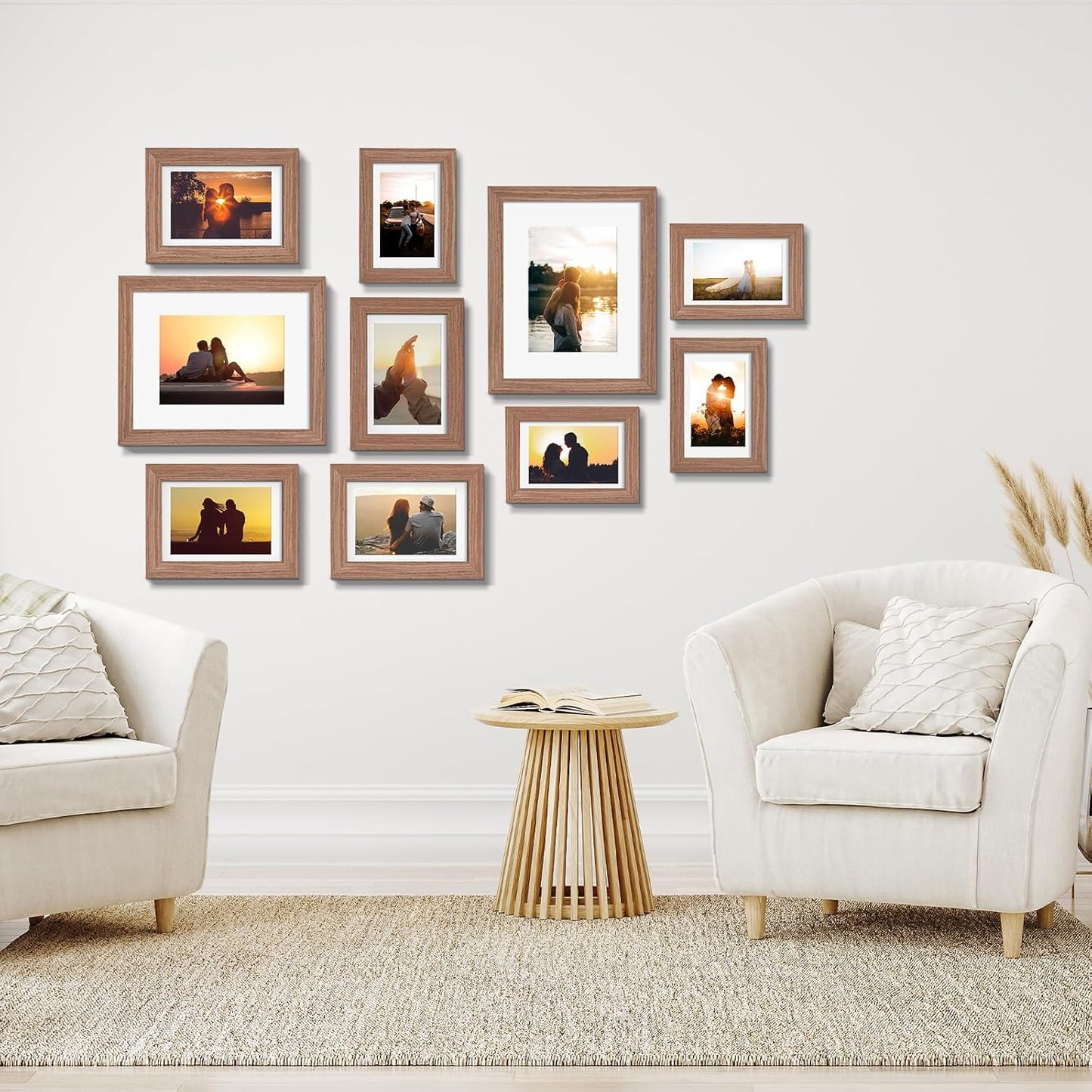 Povrgive Picture Frames, Made of Real Glass and Wooden Frame, Gallery Photo Frames Set of 10 for Collage Wall Decor, Multi Sizes Including 8x10, 5x7, 4x6 for Mounting or Tabletop Display, Wood