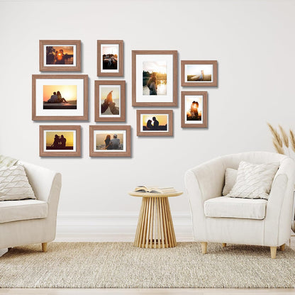 Povrgive Picture Frames, Made of Real Glass and Wooden Frame, Gallery Photo Frames Set of 10 for Collage Wall Decor, Multi Sizes Including 8x10, 5x7, 4x6 for Mounting or Tabletop Display, Wood