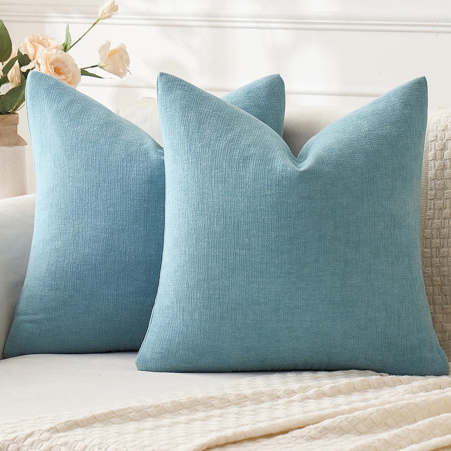 MIULEE Olive Green Couch Pillow Covers 18x18 Inch, Set of 2 Soft Chenille Decorative Square Throw Pillow Covers Farmhouse for Sofa Living Room Bed