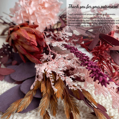 Blush Pink & Burgundy Dried Flower Bouquet, Cream Pampas Grass with Sage Green & Eucalyptus, Boho Dried Flowers for Wedding, Home Décor