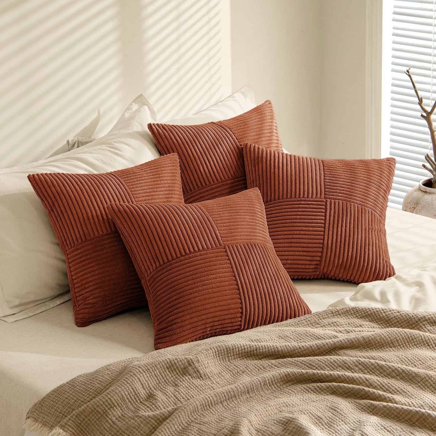 MIULEE Teal Orange Decorative Throw Pillow Covers 18x18 Inch Set of 4 Boho Corduroy Striped Cushion Cases Modern Farmhouse Patchwork Pillow Cases for Couch Sofa Bedroom Home Decor