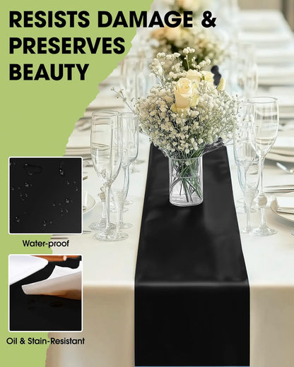 Pureegg Gold Plastic Table Runners - 10 Pack, 14'' x 108'', Water Resistant & Disposable Centerpiece Decorations for Table Cloth, Wedding, Birthday, Holiday, Baby Shower, Party, Home Decor