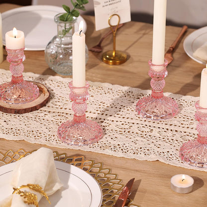 DARJEN Candlestick Holders Set,12Pcs 4" H Taper Candle Holders Bulk, Clear Glass Candle Holders for Wedding, Spring Party, Romantic Dinner, Festival & Windowsill Decor