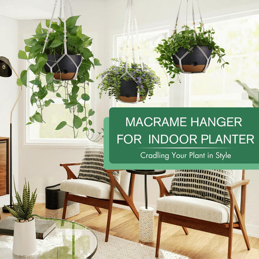 Set of 2-10 Inch Hanging Planters for Indoor Plants with Self-Watering Includes Hanging Pots for Plants, Outdoor Hanging Plant Pot with Drainage, and 2 Types of Hanging Baskets Hangers (White, 10inch)