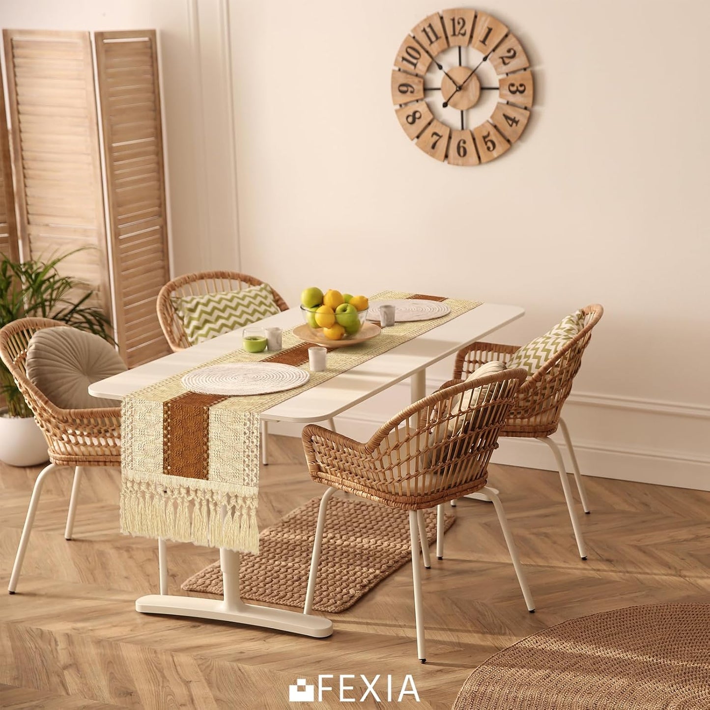 FEXIA Boho Table Runner for Thanksgiving Fall Christmas Home Decor with Tassels 72 Inches Long Pottery barn Furniture Farmhouse Rustic Macrame Burlap Table Decoration for Living Room (12x72 Inches)