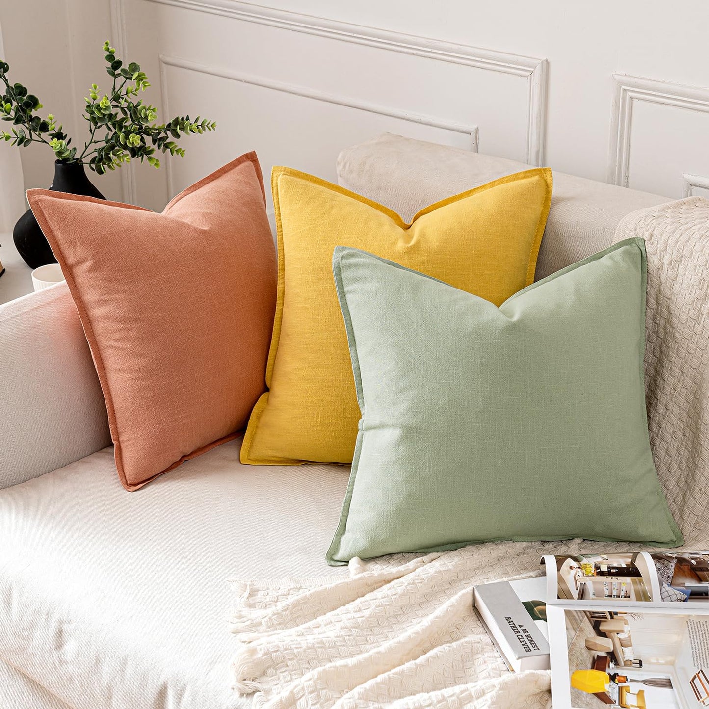 MIULEE Decorative Linen Euro Sham Pillow Covers 26x26 Cream White Boho Farmhouse Neutral Couch Throw Pillows for Bed Pack of 2 Accent Modern Pillowcase Sofa Livingroom Home Decor