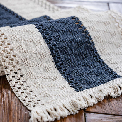 Macrame Table Runner Cream Beige Boho Table Runners with Tassels Hand Woven Cotton Table Runner Rustic Farmhouse Table Runners for Bohemian Kitchen Dining Table(12x71in)