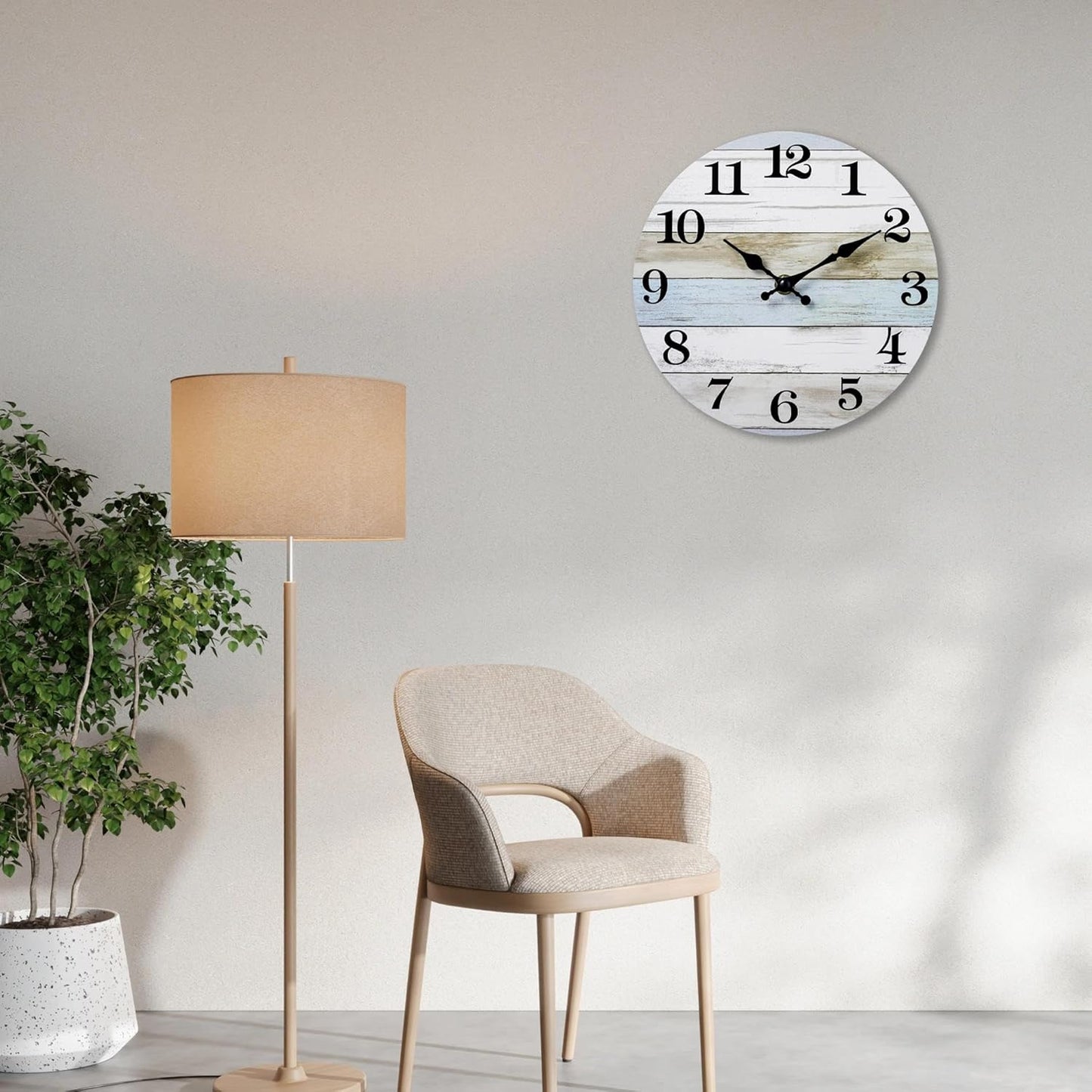 Wall Clock, Rustic Wall Clocks Battery Operated Silent Non Ticking, Country Round Wooden Clocks Farmhous Wall Decorative for Kitchen, Bathroom, Living Room (Gray 8 Inch)