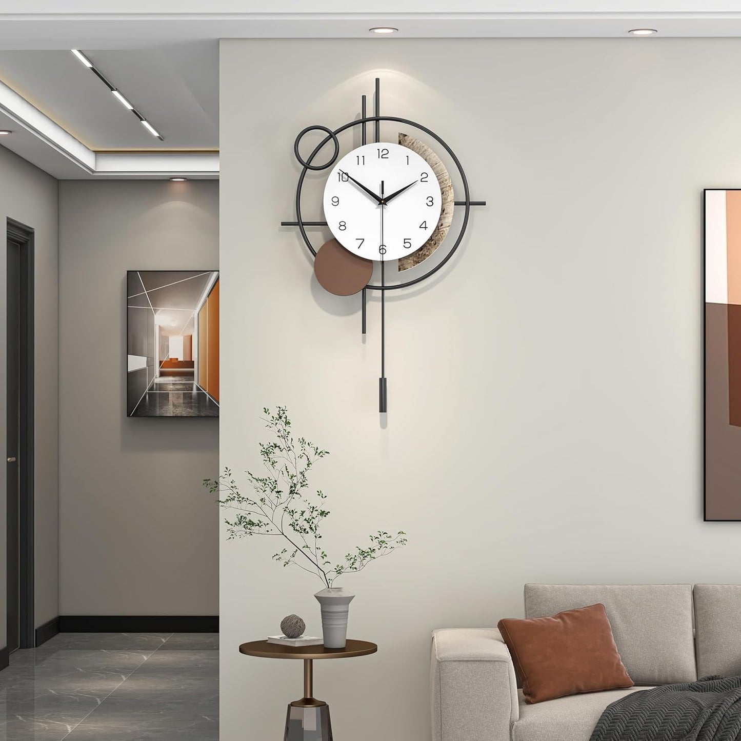Wall Clock for Living Room Decor Decorative Wall Clock with Pendulum Silent Quartz Battery Operated Black Metal Large Clock for Dining Room,Kitchen,Home,Bathroom,Bedroom,13.8x21.3 in