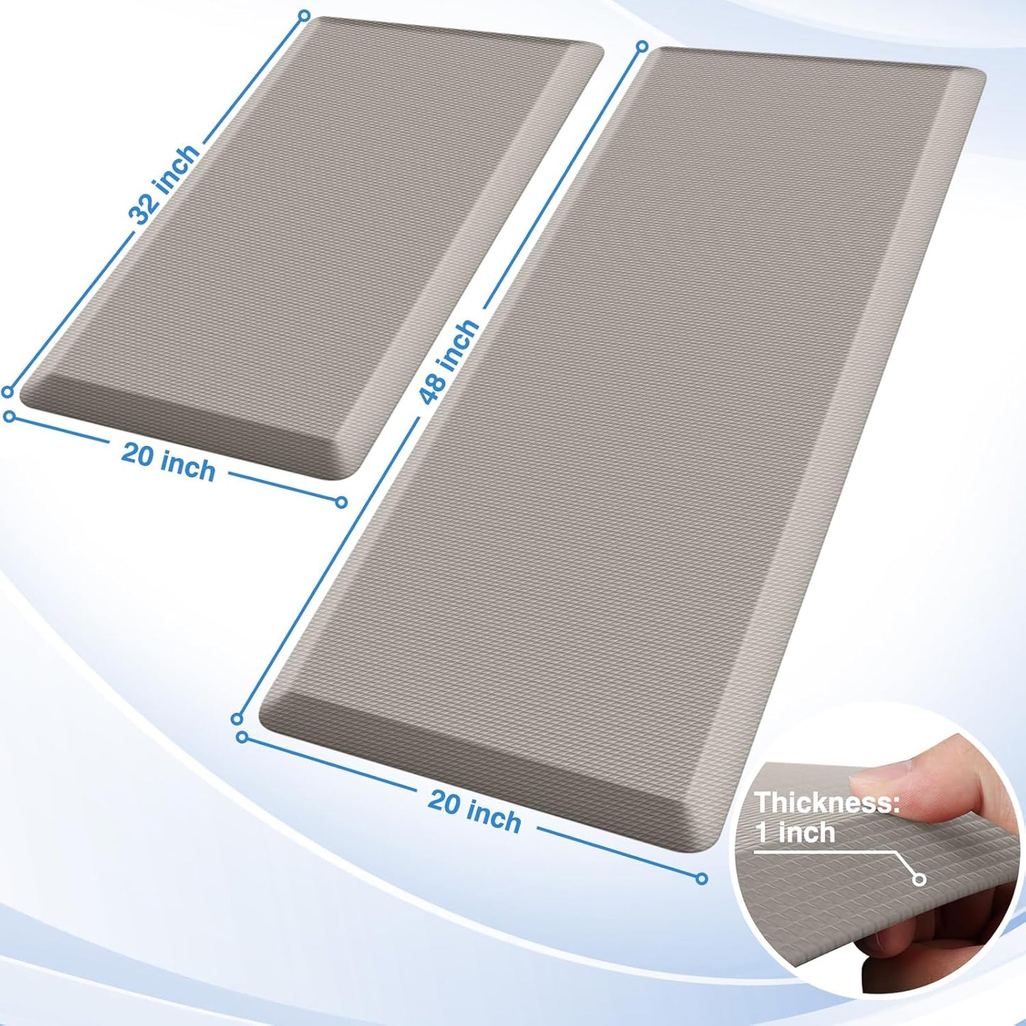 StepRite Kitchen Mats, 2PCS Kitchen Rugs, Cushioned Anti Fatigue Kitchen Mats for Floor, Non-Slip Standing Desk Mat, Waterproof Kitchen Rug Set for Kitchen, Floor, Office, 17.3"x30"+17.3"x47", Black