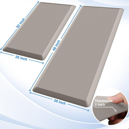 StepRite Kitchen Mats, 2PCS Kitchen Rugs, Cushioned Anti Fatigue Kitchen Mats for Floor, Non-Slip Standing Desk Mat, Waterproof Kitchen Rug Set for Kitchen, Floor, Office, 17.3"x30"+17.3"x47", Black