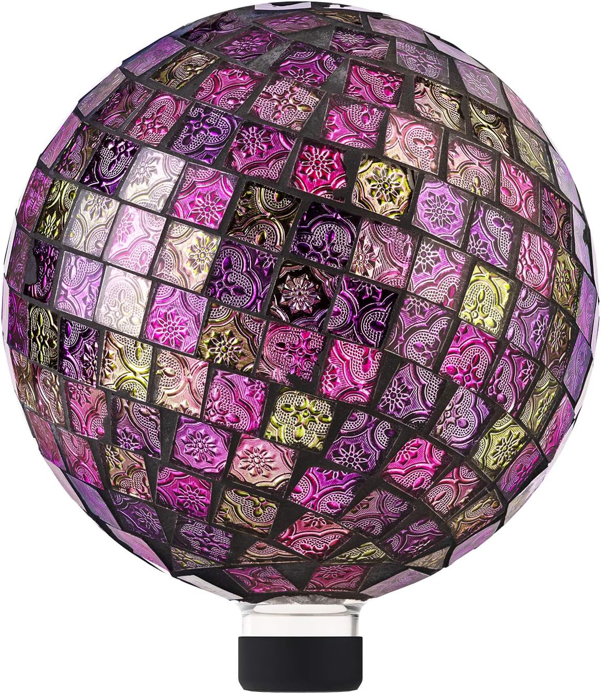 Alpine Corporation 10" Diameter Indoor/Outdoor Glass Mosaic Gazing Globe Yard Decoration, Purple Pearlized Petals Design