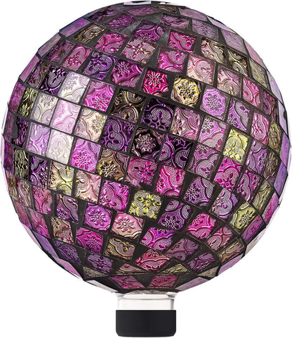 Alpine Corporation 10" Diameter Indoor/Outdoor Glass Mosaic Gazing Globe Yard Decoration, Purple Pearlized Petals Design