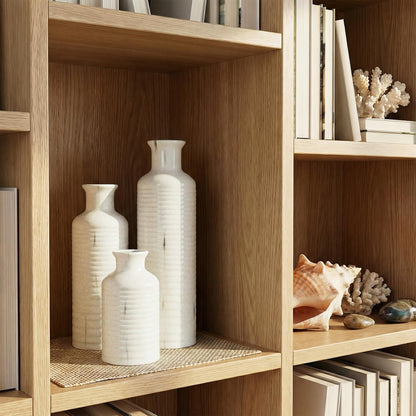 Firehold Ceramic Vase Set of 3, Rustic Home Decor Vases for Modern Farmhouse, White Boho Flower Vases for Shelf, Mantel, Table Decor, Small Decorative Vase for Dried Flowers & Pampas Grass