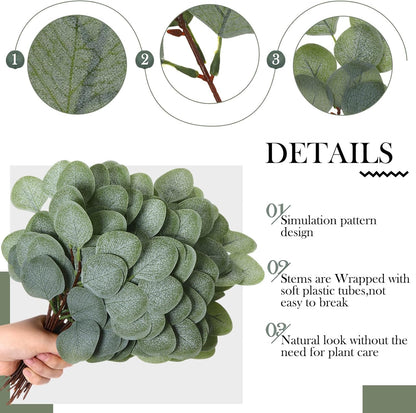 Taiyin 120 Pieces Artificial Eucalyptus Leaves for Wedding Eucalyptus Leaves Stems Decor Greenery Faux Green Stems for Wedding Centerpiece Floral Home Decor, 11 Inches