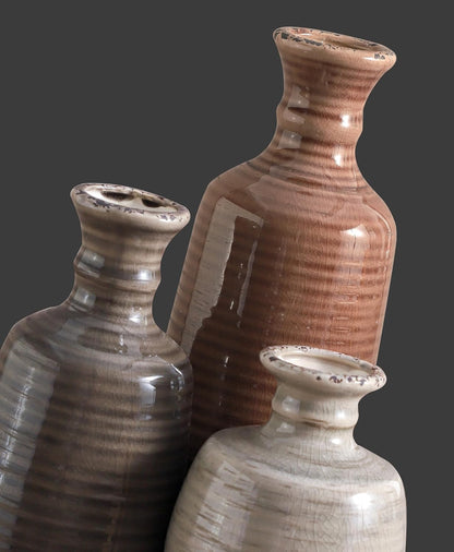Ceramic Vase Set of 3 | Neutral Vase Home Decor with Handle | Pottery Modern Farmhouse Vases Pampas Grass Flower Vases for Home Decor Table Living Room Centerpieces Mantel Decor - Multicolor